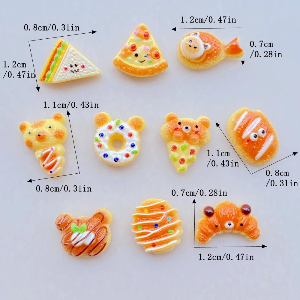 50 Pcs Cute Mini Simulated Bread, Donuts, Pizza Flat Back Resin Cabochons Scrapbooking DIY Jewelry Hairpin Craft Decoration