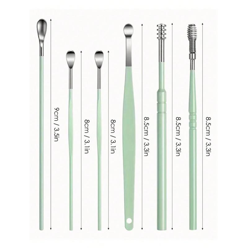 6-Piece Portable Ear Cleaning Kit with Spiral Spring Ear Picks, Carbon Steel Earwax Remover Tool for Home Travel Hygiene Care