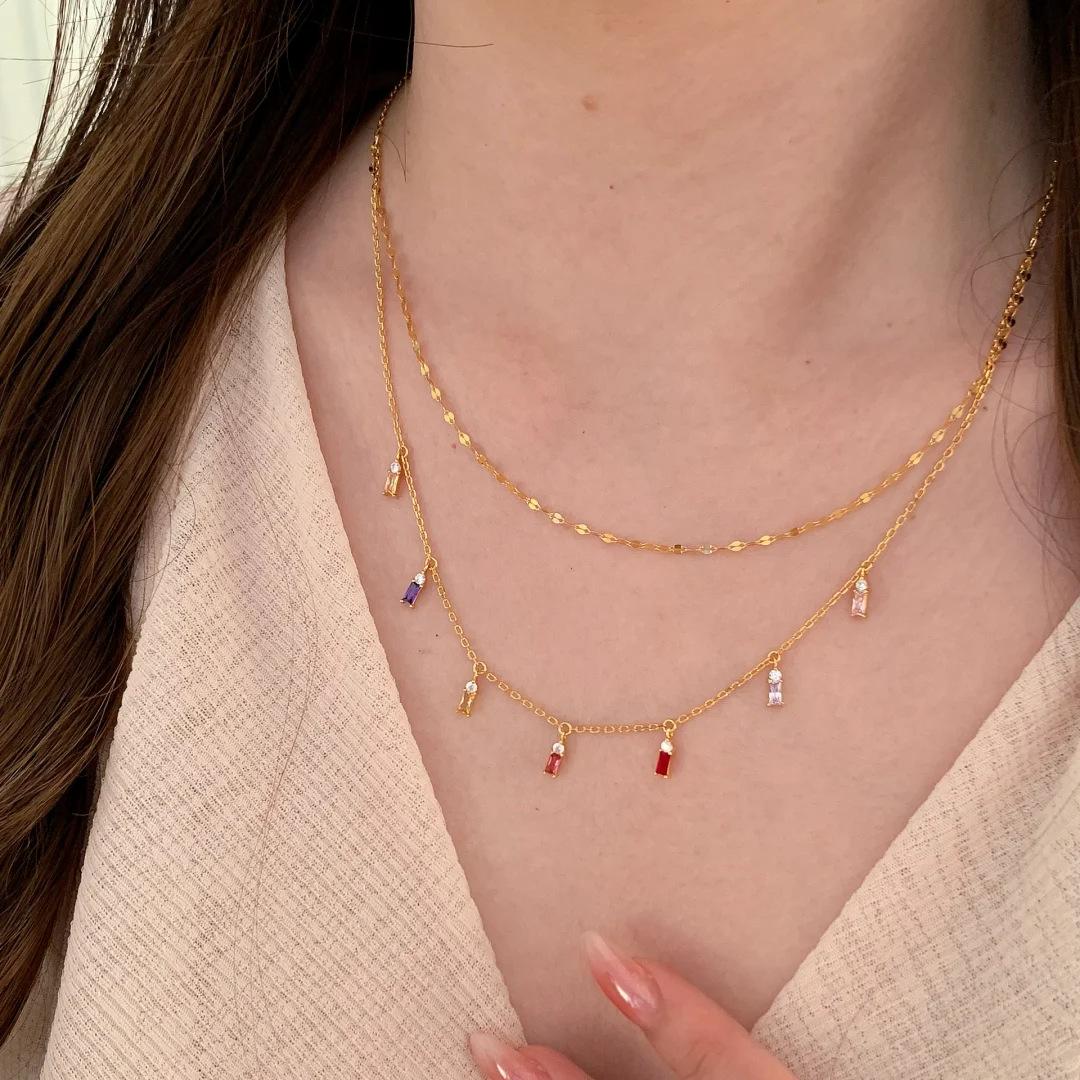 

Dopamine Color Perfume Bottle Layered Necklace For Women Luxury Sparkling Zircon Pendant Trendy Fashion Jewelry