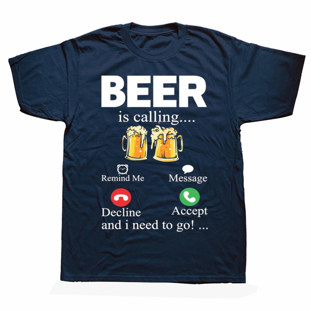 Beer Is Calling and I Must Go Printed Mens TShirt Drinking Oversized Funny Graphic Tees for Men Summer Sarcastic Humor Tops