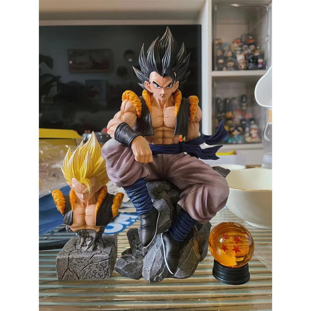 2024 25cm Anime Dragon Ball Figure Gk Three Head Replaceable Sitting Posture Gogeta Figure Model Ornaments Toy Birthday Gift