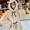 Plush jacket female cute 2 autumn and winter new hooded bear ears thickened imitation rabbit fur imitation coat