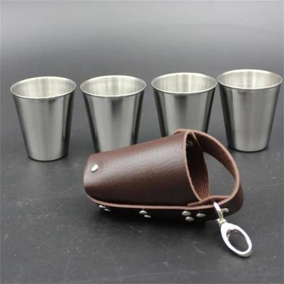 4 Stück/Set Outdoor Praktisch Reise Edelstahl Tassen Mini Set Gläser Für Whisky Wein Mit Etui Tragbares Trinkgeschirr 70ml