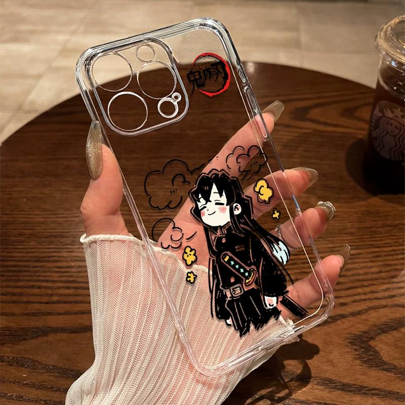Demon Slayer Muichiro & Sanemi Chibi Clear TPU Phone Case For IPhone 15 Pro Max & Samsung Galaxy S24 Ultra, Shockproof Cover