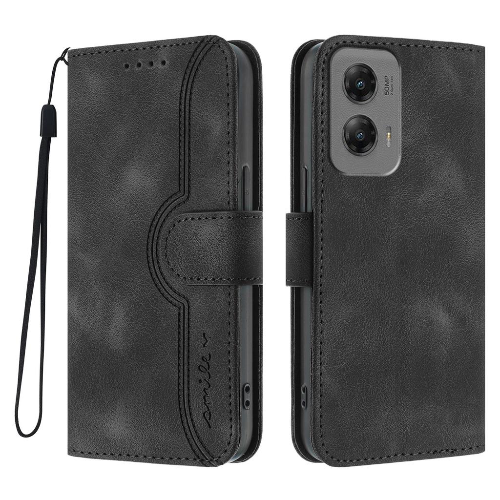 Pro Motorola Moto G Stylus 5G (2024) Kožené pouzdro Peněženka Stojánek Úsměv Vytištěný Kryt na telefon s Poutkem