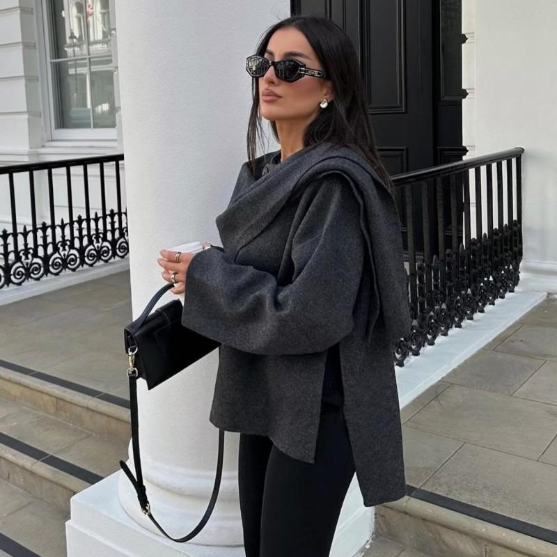 Asymmetric Short Knit Coat Scarf ZA Style Winter Fashion Women