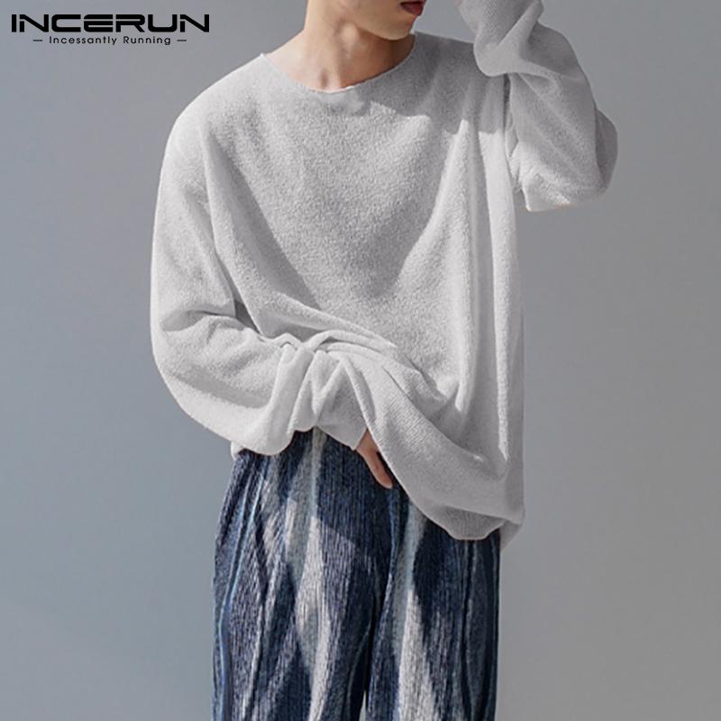 

INCERUN Весенние мужские топы с длинными рукавами и круглым вырезом, свободные