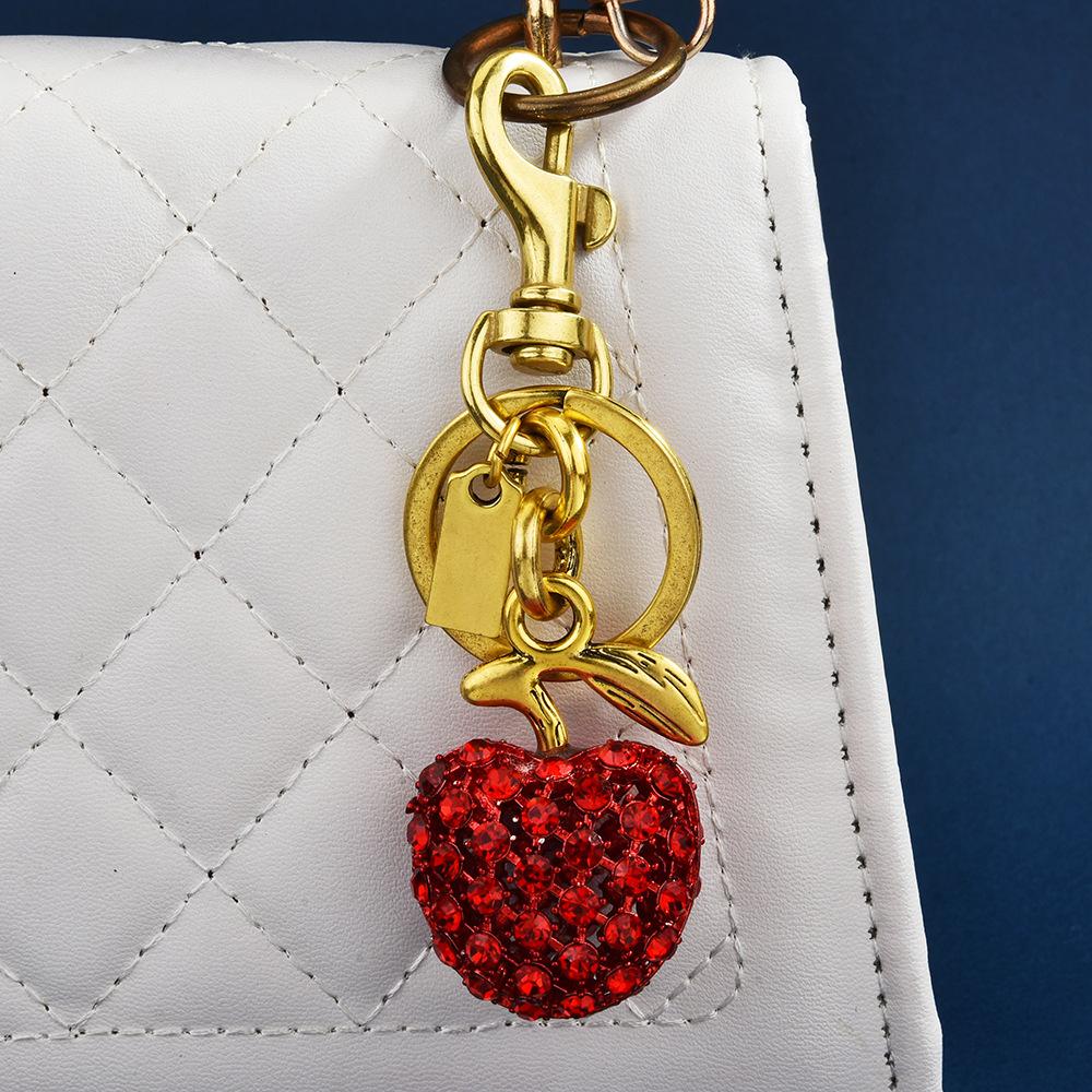 Metal Keychain Cute Fruit Diamond Apple Key Ring Pendant Bag Key Ring Accessories Women