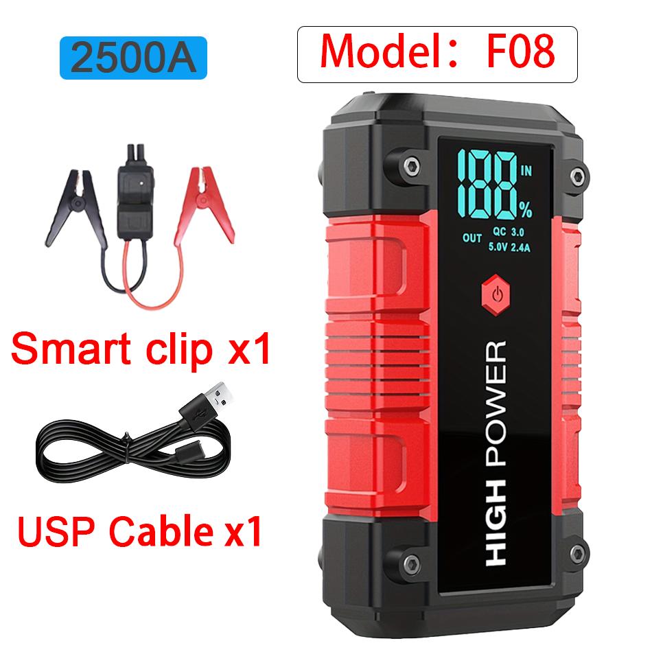 2500A Peak Car Jump Starter,for 6.0L Gas/5.0L Diesel Engines,with LCD Display, Dual USB Compatible and 12V DC PORT