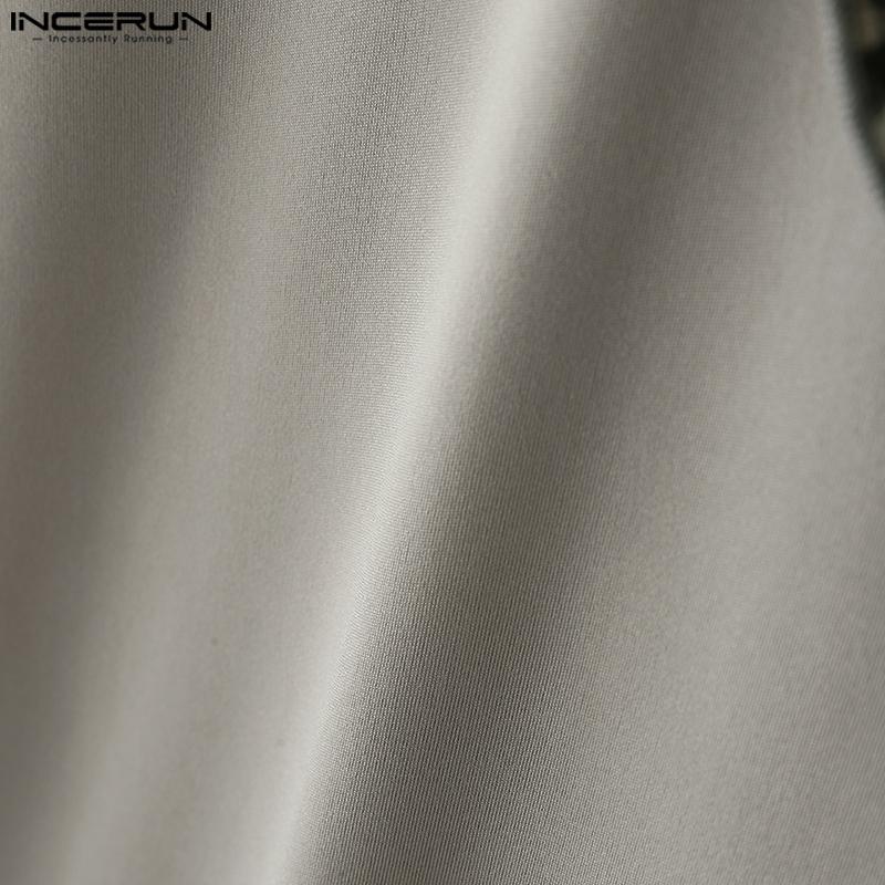 INCERUN Mens Tie Up Short Sleeve Leopard Stitching Casual T-shirts Tops