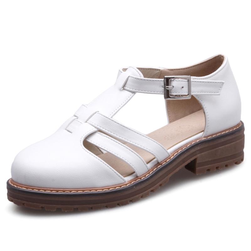 Удобные женские сандалии Летняя обувь 2025 Пряжка Вырезы Розовый Белый Низкий каблук Закрытый носок Гладиаторская обувь Обувь Большой размер