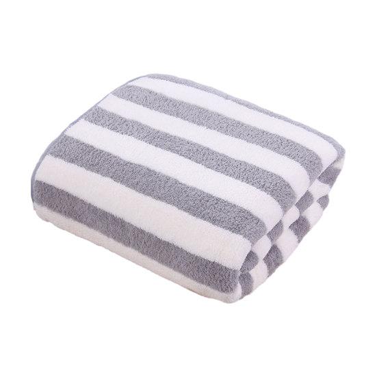 Coral Velvet Bath Towel Highly Absorbent Stylish Striped Design Thick Plush