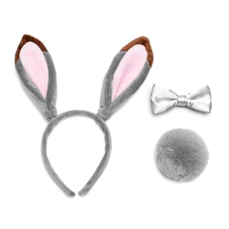 Easter Rabbit Headwear Rabbit Ears Headbands Bowtie Tail Set Rabbit Ears Costume Set Animal Hair Hoop for Easter Party