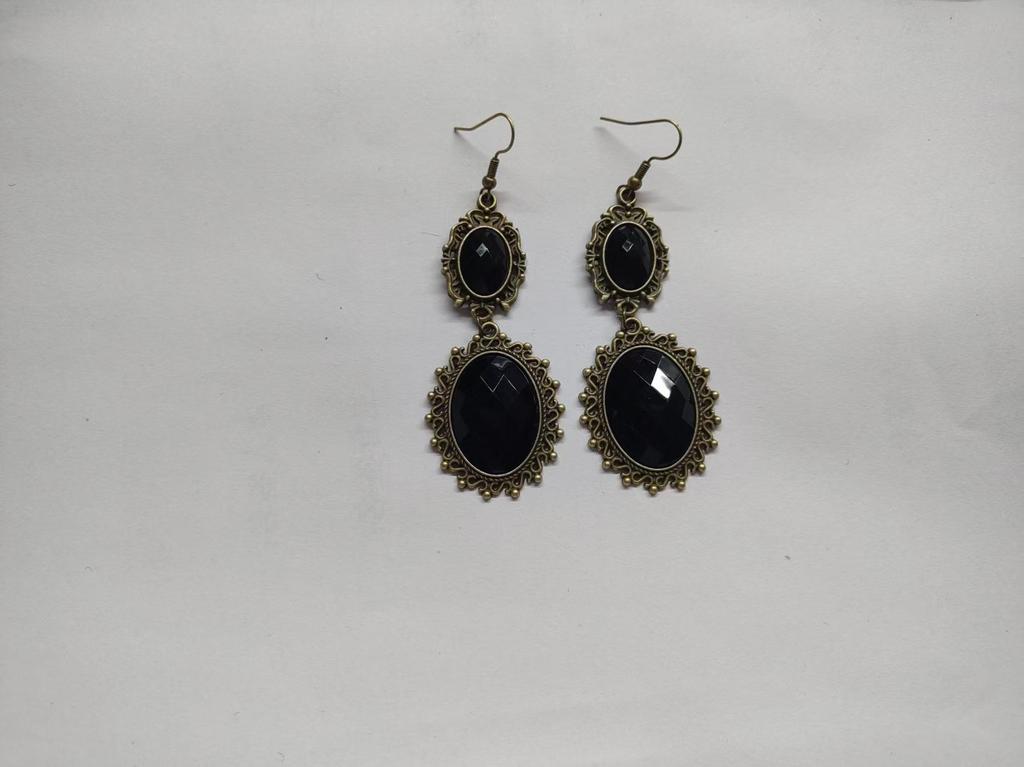 Vintage Baroque Crystal & Lace Dangle Earrings for Women - Black.