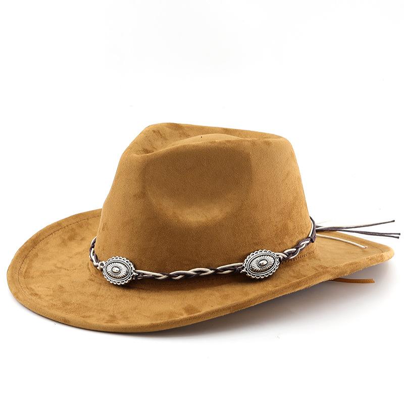 Suede Curled Brim Western Cowboy Hat for Men and Women, Outdoor Travel Hat, Rolled Brim Ethnic Style Fedora, Felt Hat