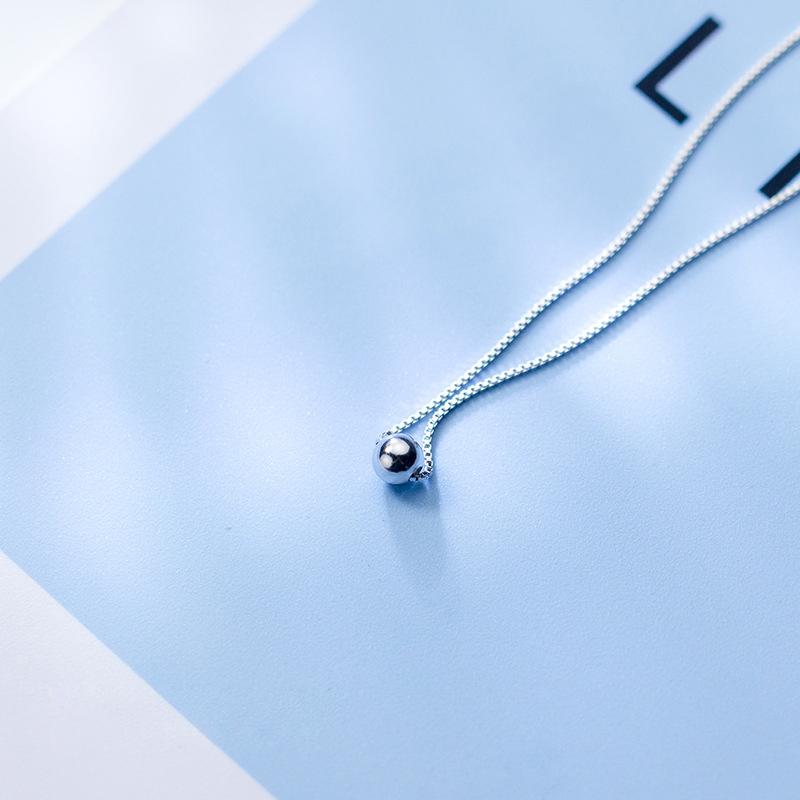 925 Sterling Silver Box Chain Round Ball Clavicle Chain Necklaces for Women Girl Gifts