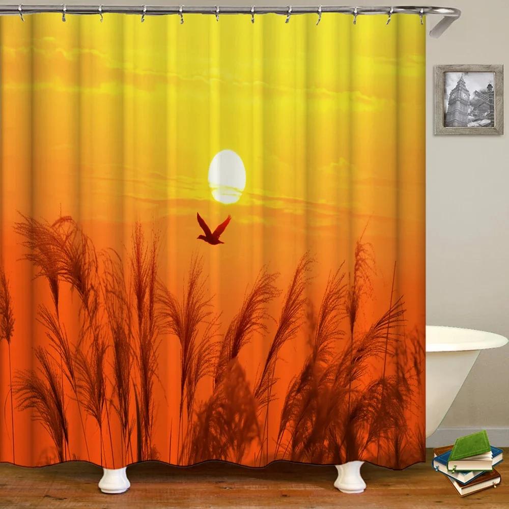 Sunlight Ocean Beach Fabric Shower Curtain Bathroom Curtains Sunset Dusk Sea Animal Dolphin Bath Screen with 12 Hooks 300x180