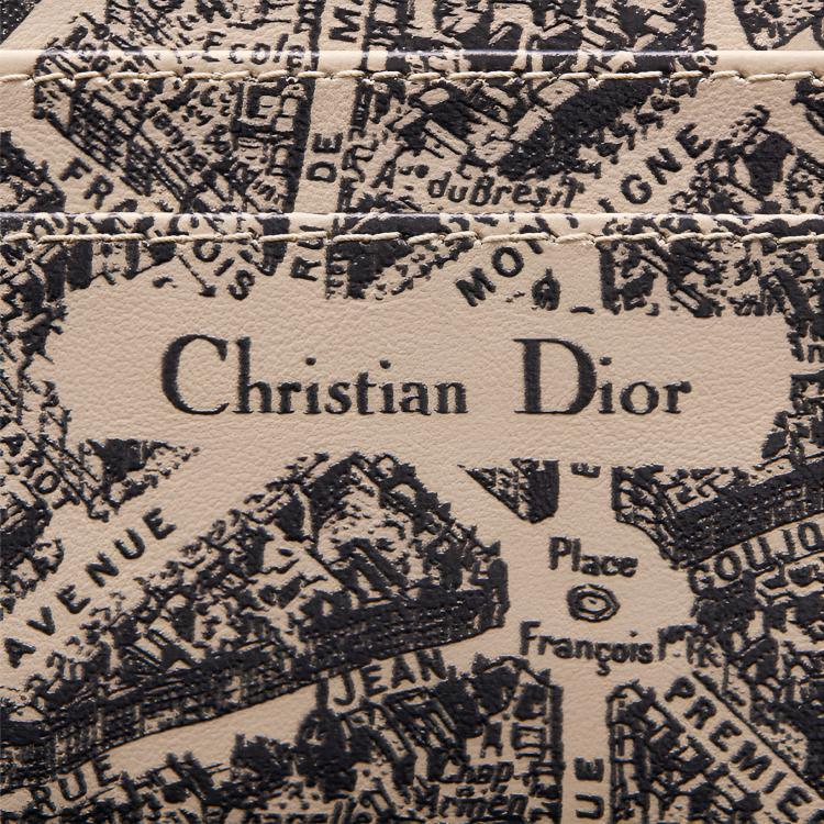 Dior Map 5 Paris Embroidered Smooth Calfskin Card Holder Women Card Holder Beige Black S2161ZBQB-M918