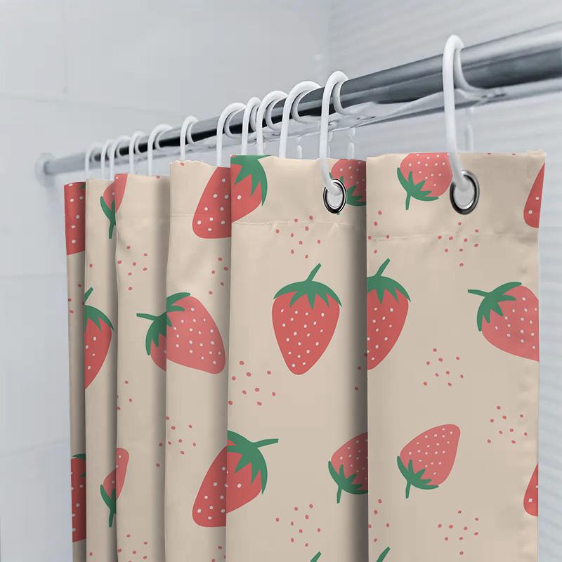 Strawberry Bath Shower Curtain Cute Pink Red Fruit Design Polyester Fabric Room Decor For Kids Bathroom Or Kitchen Size Customiz