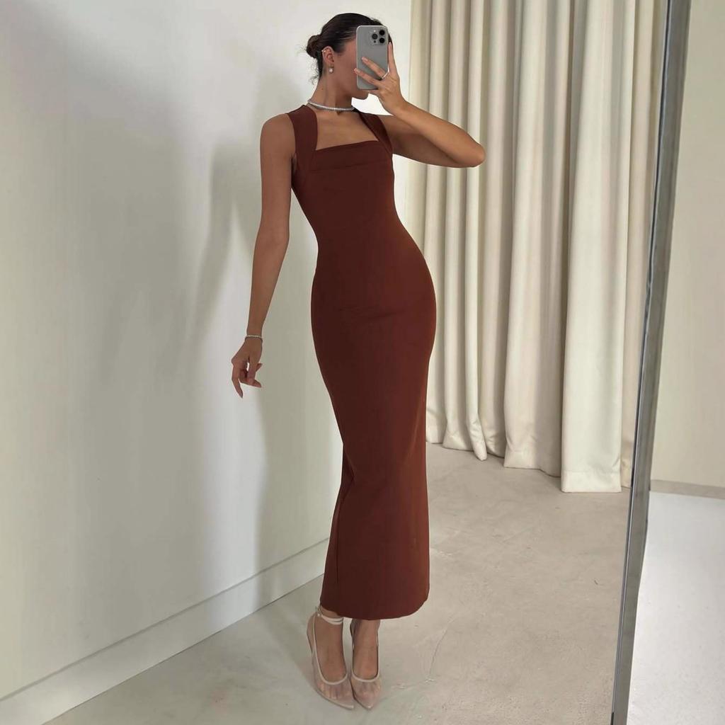 American women's clothing 2025 American style summer new U-neck waist sexy evening dress tight dress