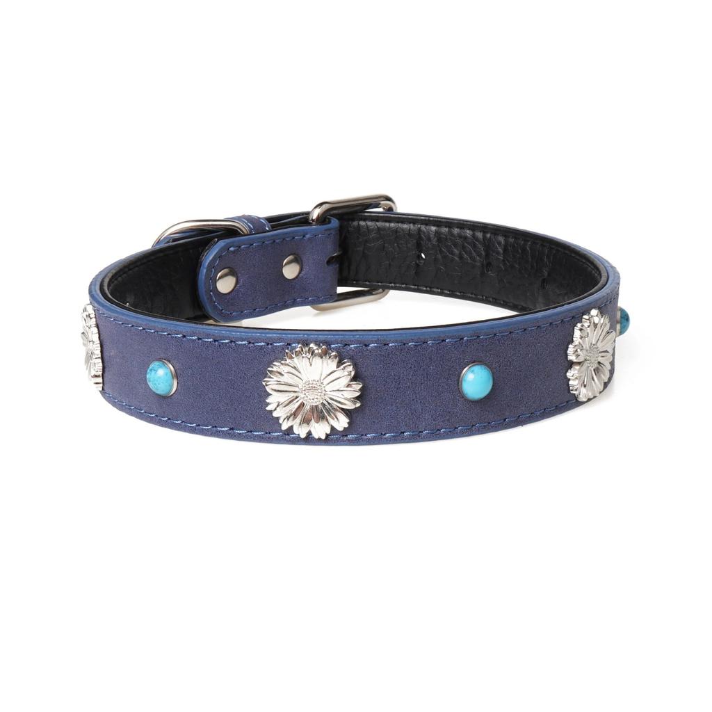 Satın alın Leather Snowflake Jeweled Dog Collar Metal Buckle Bow Scarf