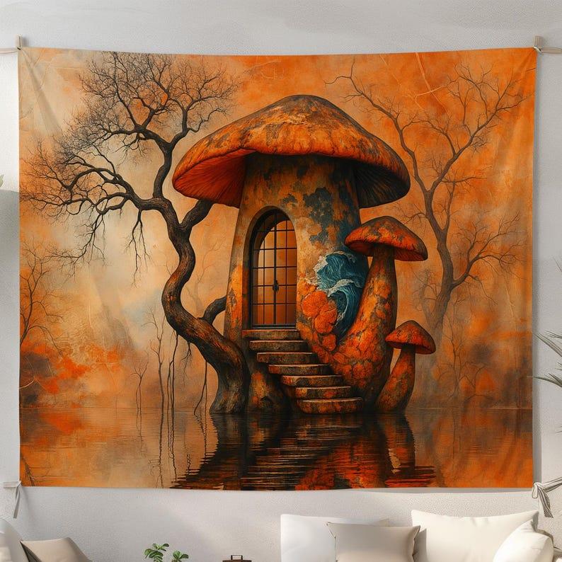 Mushroom House tapestry 75x100 чёрный