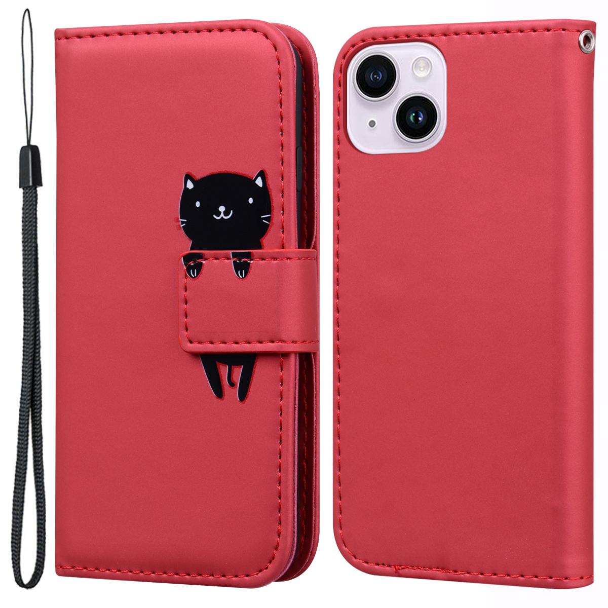 

For iPhone 14 Plus Cell Phone Case Anti-drop PU Leather Wallet Stand Cover Red