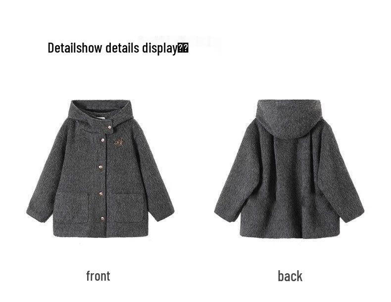 Charcoal Gray Short Petite Wool Coat - 2025 Hepburn Korean Style for Autumn/Winter Women
