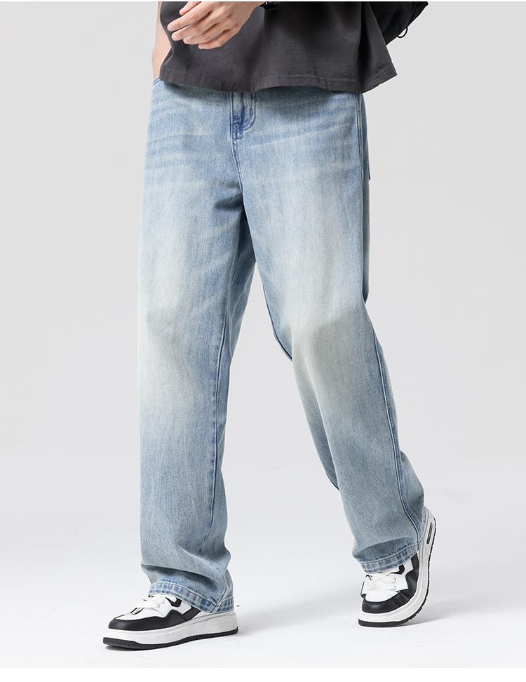 Lyocell Tencel Cotton Drape Thin Jeans Men's Loose Straight Leg Wide Leg Casual Pants