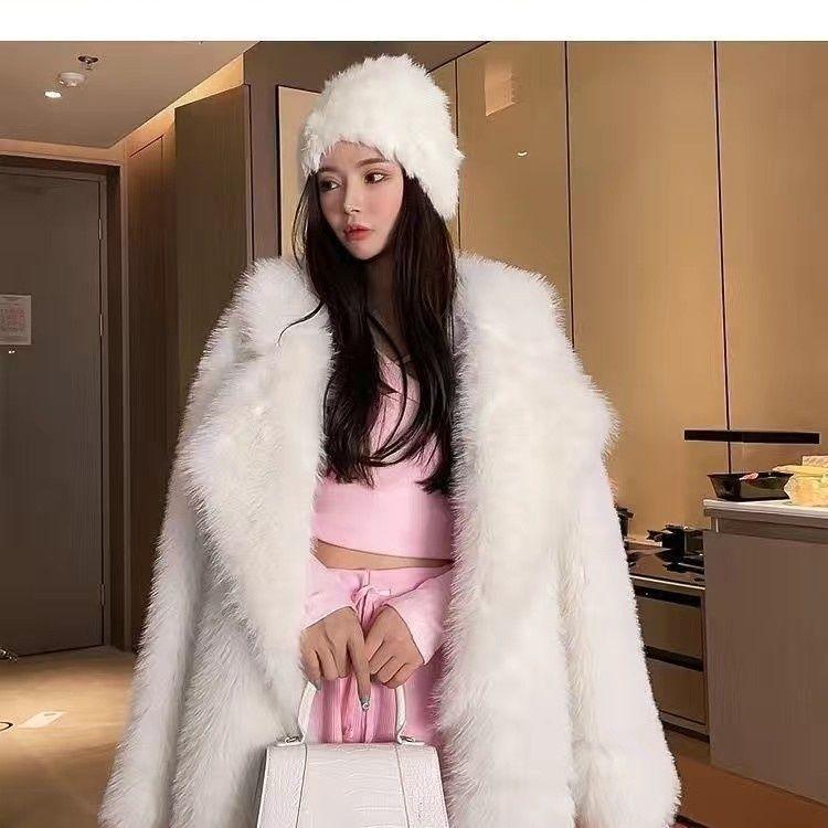 Imitation fox hair thin fashion medium and long suit fluff young imitation fur plush jacket female white