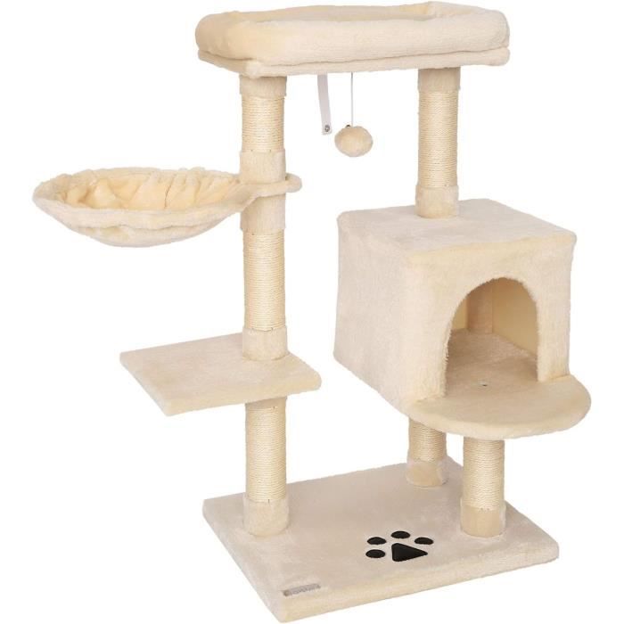 Arbre à chat - lionto - Grimper - Hauteur 93 cm - Beige - Sisal et peluche