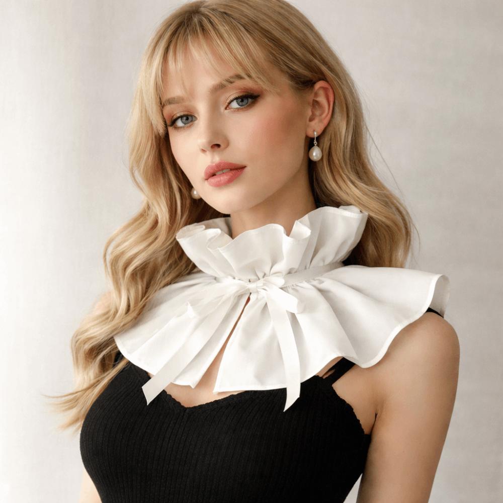 Ribbon Tie Faux Ruffled Shawl Ruff Lace Up Pleated Retro Fake Stand Collar  Girls Clothes