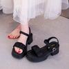 One-word buckle with platform sandals female 2025 summer new beautiful beach seaside fairy wind heightened beach Roman shoes
