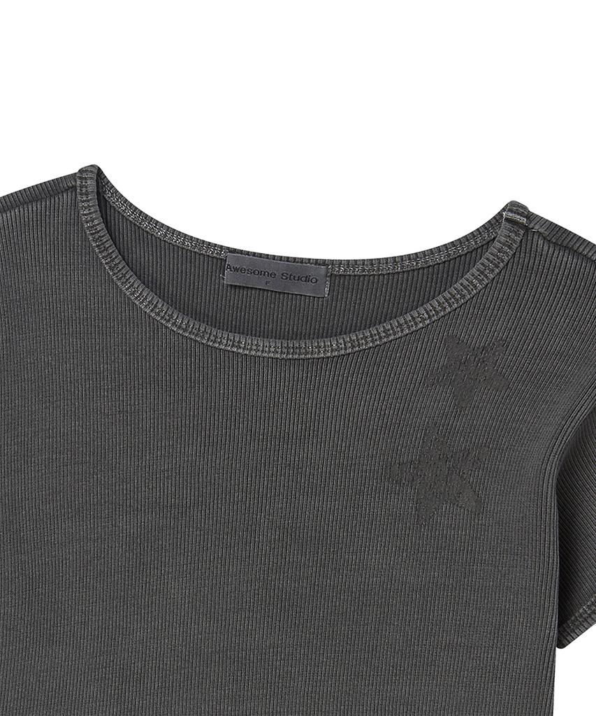 AWESOME STUDIO Pigment Ribbed Graphic T-Shirt Charcoal