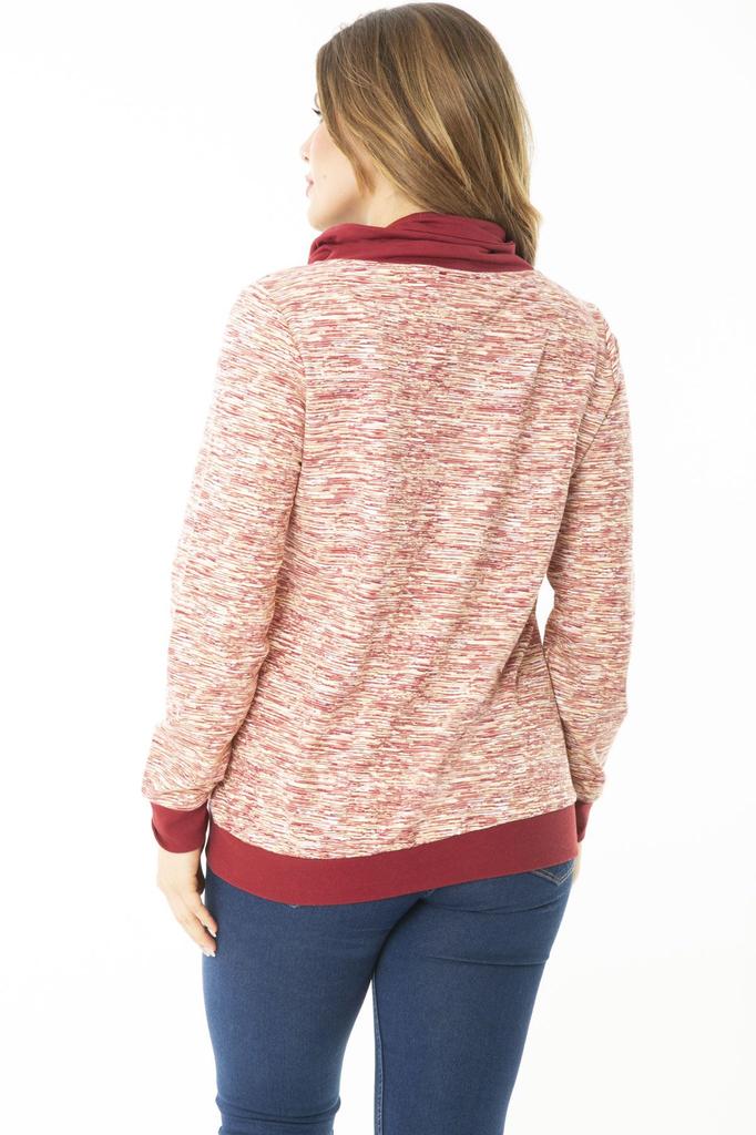 Women's Style Big Size Sweatshirt Large Size Eyelet Lace And Ornamental Button Detailed Kangaroo Pocket High Collar Sweatshirt