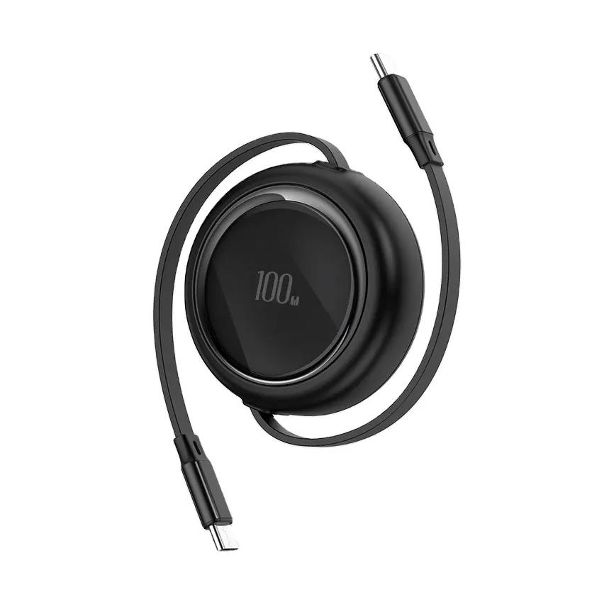 Custom Logo Quick Charge 100W Retractable C to C PD 5A Fast Charging Cable USB Type C Charger Cable Einziehbares Multi Ladekabel 1 meter чёрный