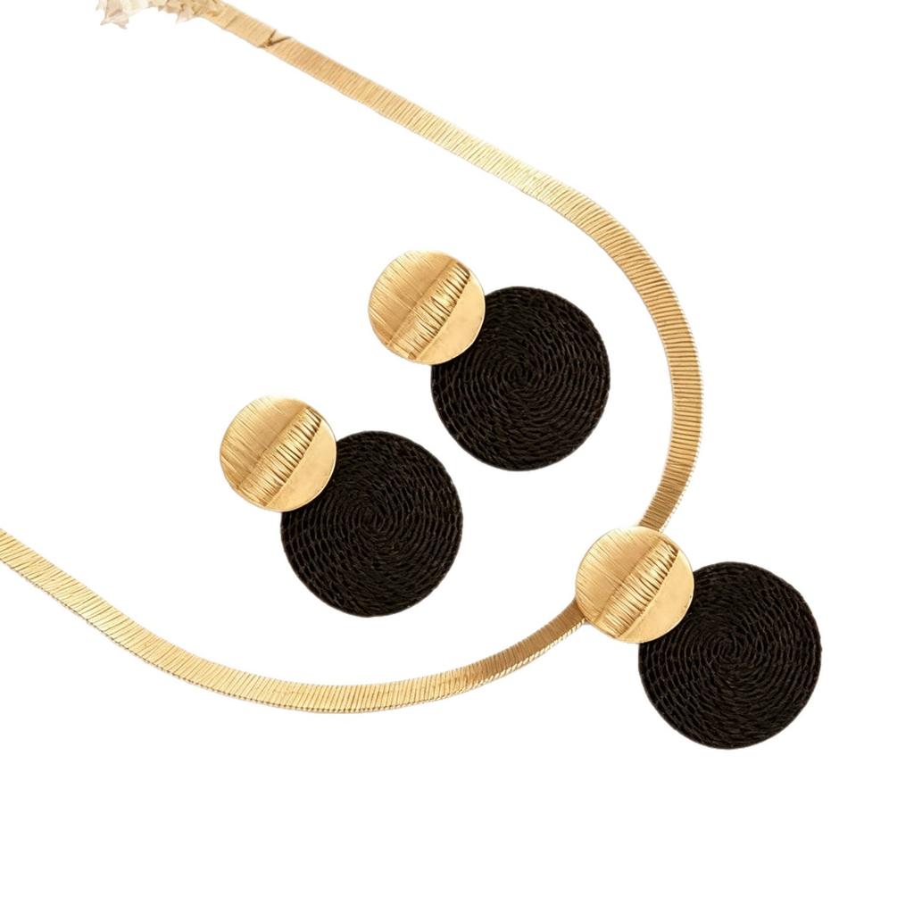Earrings Two-color Metal Disc Stud Earrings Women's Simple Temperament Versatile Contrasting Color Earrings Necklace Set Women