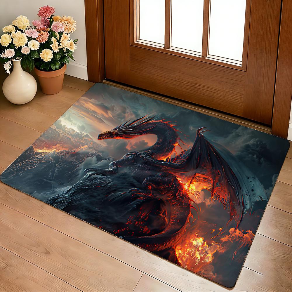 Fierce Red Dragon Floor Mat Cozy Flannel Soft Thick Non-Slip Mat For Living Room Bedroom Kitchen Decor Rugs