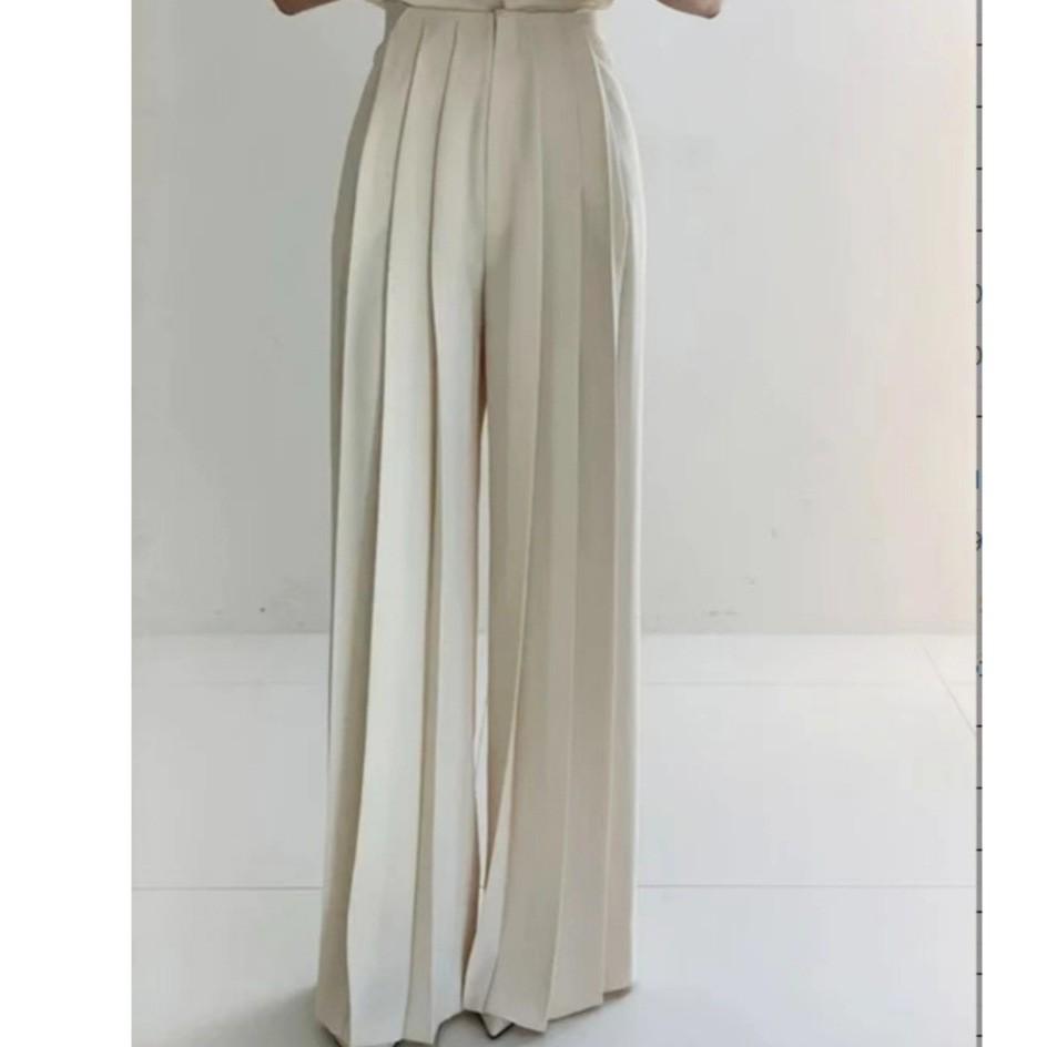

Весна 2024 Женские Европейские и Американские Свободные Плиссированные Брюки с Широкими Штанинами - Высокая Мода Драпирующийся Повседневный Стиль L белый