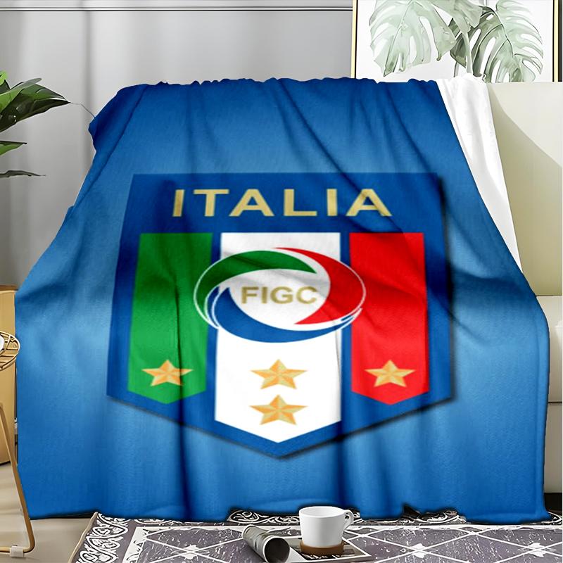 1PC Italian Football Crest Printed Soft Flannel Blanket Throw for Adult Bedroom Living Room Sofa Camping Travel Fan gifts Christmas Gifts