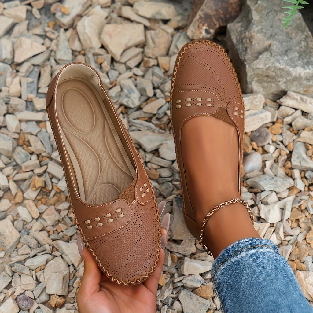 [Retro-Loafer für Damen] Leichte atmungsaktive Retro-Slip-On-Loafer für Damen | PU-Obermaterial & TPR-Sohle, Bequemes Design mit runder Spitze