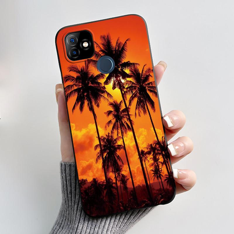 Bumper Soft Silicone Jelly Black Case For Itel P36 Play/Vision 1 Bright Aesthetic Sunset Starry Sky Painted Shockproof Cover