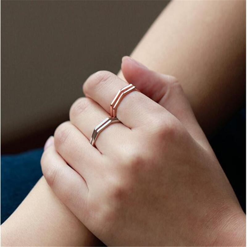 New Simple 925 Sterling Silver Jewelry  Exquisite Geometric Hollow Double Fashion Opening Rings  R025
