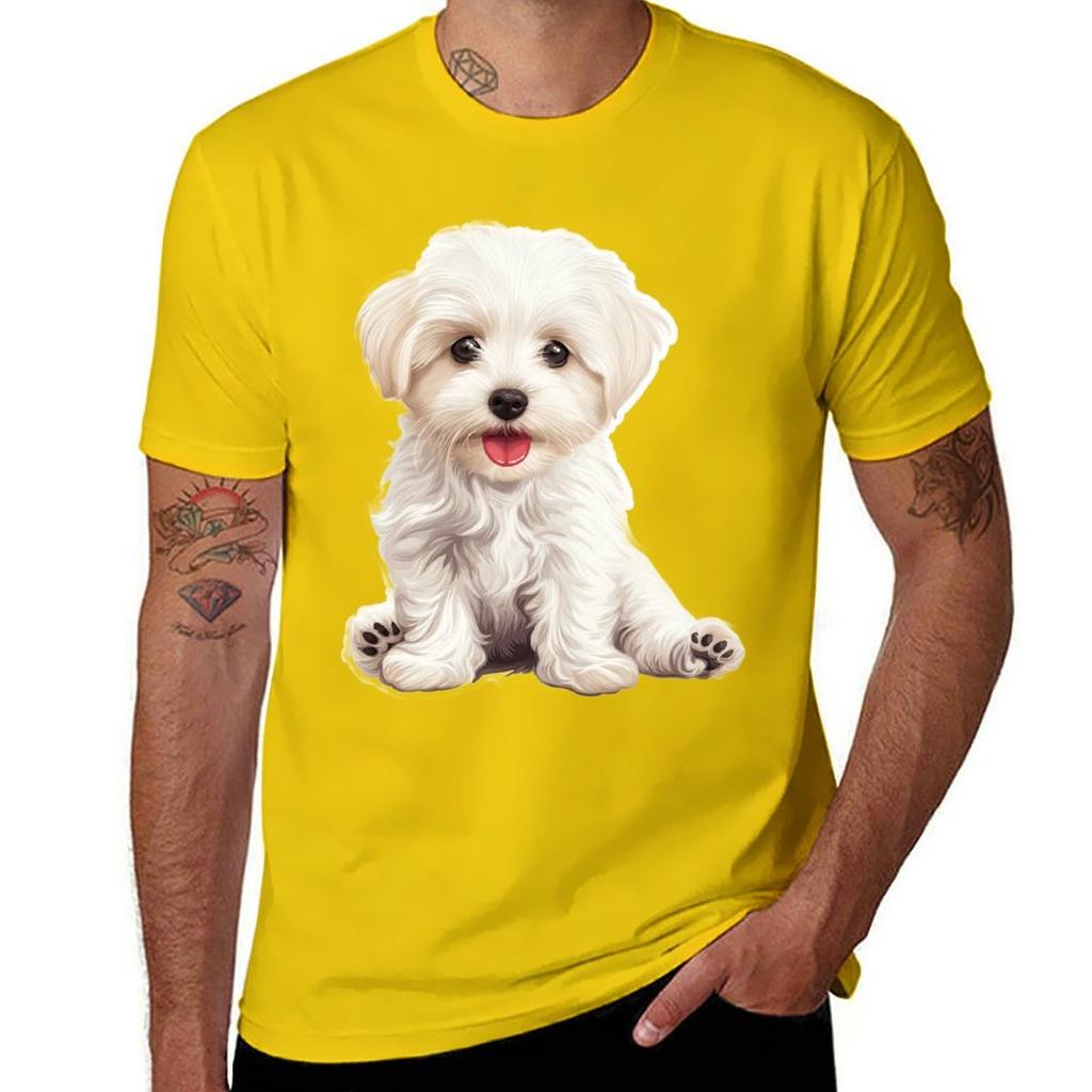 Adorable Maltese Love. T-Shirt Anime Clothes Summer Top Men's Cotton T-shirt