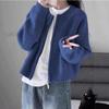 Blue Women's Knitted Cardigan Sweater Coat - Soft Retro National Tide Autumn Zip-Up Commuter Top