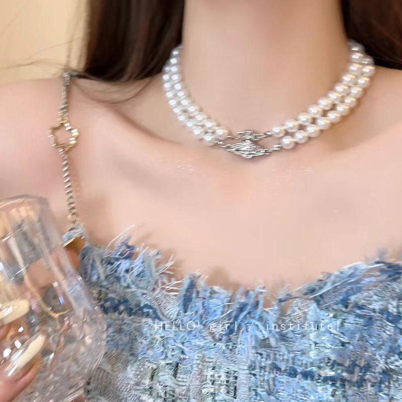 Korean Style Pearl & Butterfly Clavicle Choker Necklace for Women