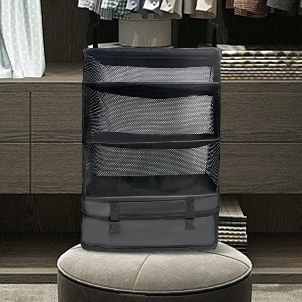 3 Tiers Portable Hanging Travel Shelves Bag Large Capacity Packing Cube Organizer 4 Compartments Hanging Carry-on Organizer