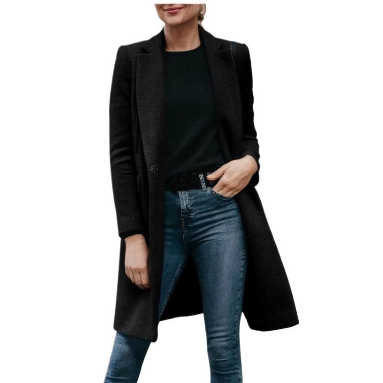 Cappotto Lungo In Lana Invernale da Donna Autunno Moda Capospalla con Bottoni Nascosti