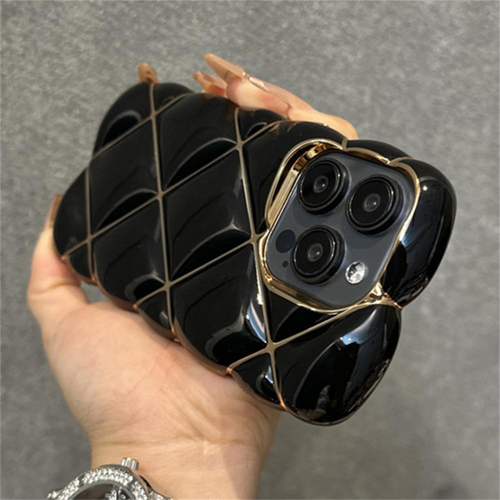 Luxury Plating 3D Diamond Lattice Pattern Soft Silicone Phone Case For iPhone 14Plus 11 12 13 15 Pro Max Shockproof Protection Cover