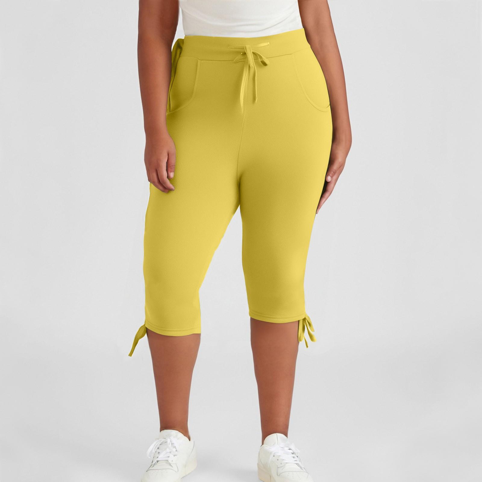 

Женские однотонные эластичные брюки с широким повседневным карманом, укороченные брюки XL жёлтый